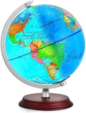 Illuminated World Globe for Kids & Adults All Ages with Wooden Stand,Built