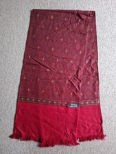 Vintage Tootal Red Burgundy Patterned Fringed Scarf 49.5 x 11 inches