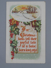 Vintage Postcard Christmas bells embossed