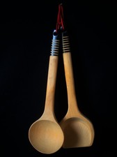 Pair of Vintage Wooden Ladles Rustic Handcrafted Kitchen Utensils Decor