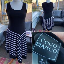 M UK 12 - 14 Coco Bianco Black White Sleeveless Dress Chevrons QVC fit n flare
