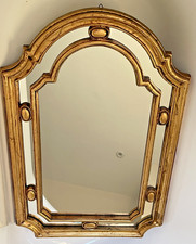 French  Arched Baroque Style Gilt Cushioned Wall Mirror Gold
