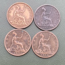 4x Victoria Pennies 1890 1891