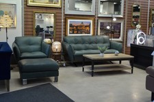Green Sofa Set Sofa + Chair Green Vintage Style Italian Leather Suite Sorrento