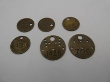 Collection Of 6 Welsh Brass Miners Lamp Checks Tally - Shot Firing Abernant ETC