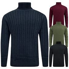 Mens Fashionego Cable Knit Turtle Neck Jumper Roll Neck Sweater Ribbed Pullover