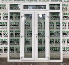 FRENCH DOORS WITH TOPLIGHT SIDELIGHT EXTERNAL  EXTERIOR USED UPVC WHITE PLASTIC
