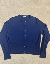 N.Peal Women's Cashmere Cropped Cardigan Size 14/ 16 Navy Blue