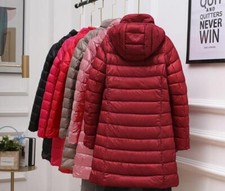 New Women Duck Down Jacket Light Weight Waterproof Hooded Coats Mid Length Warm