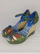 Desigual Floral Espadrilles Shoes Womens Peep Toe High Wedge Strap Heels UK 7