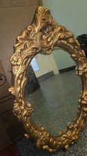 Vintage, Antique Gold Oval Rococo Style Gilt Plaster Framed Ornate Wall Mirror