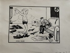 Political Cartoon by Kem Striptease’ Original Vintage Print From WW2 Poster