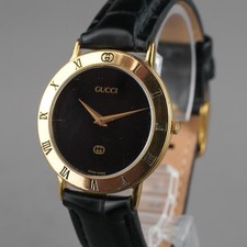 GUCCI Men's Watch 3000M Gold 33mm Vintage New Battery New Leather Band