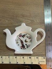 English Heritage Teapot Shaped Tea Bag Tidy Spoon Rest Floral Bird Design Flower
