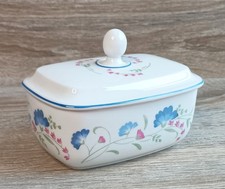 Royal Doulton 'Windermere Expressions' Lidded Butter Dish Blue & Pink Flowers