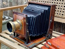 10x8" Large Format Folding Plate Camera c/w 280mm F6 Petzval Antique Brass Lens