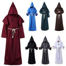 Halloween Adult Men Monk Cosplay Robe Cloak Cape Friar Medieval Priest Costume !
