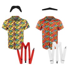 ADULTS CHUCKLE BROTHERS FANCY DRESS COSTUME 90'S TV SHOW SHIRT BRACES MOUSTACHE
