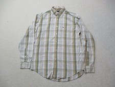 VINTAGE Tommy Hilfiger Shirt Mens Medium M Green Striped Button Down LS Cotton