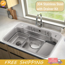 Large Deep Stainless steel Inset Kitchen Sink Single Bowl with waste Drainer kit