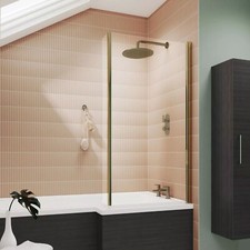 Modern Brushed Brass Hinged L-Shaped Shower Bath Screen & Return Bathroom Gold