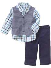 Infant Boys Blue Plaid 3 Piece