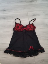 Vintage Ann Summers Black & Red Madame Fifi Babydoll Size 38C
