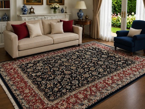 Black rug floral - rug,,