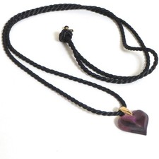 Authentic LALIQUE Purple Glass Heart Pendant Necklace Black Choker 2cm/0.79" Goo