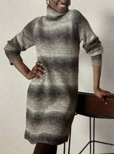 Monsoon Grey/Beige Shadow Stripe Roll Neck Jumper Dress UK 10-20
