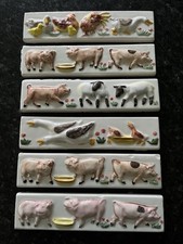 6 Vintage Border Tiles Farm Animals - Pigs, Chickens, Geese Sheep