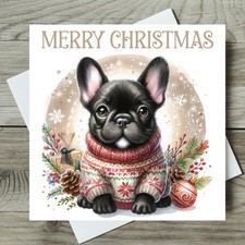 French Bulldog Christmas Card Frenchie Single or Pack of 4 Cards