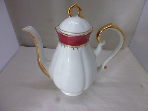 Vintage red white bone china - white,