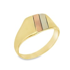 9ct Multi-Tone Gold Square Signet Ring - Size V - 11mm