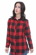 Womens Checked Shirt Ladies Red & Black Plaid Check Casual Shirt Summer Tops UK