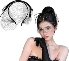 Black Mesh Veil Headband -