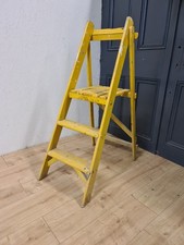 Vintage Wooden Yellow Painted Rustic Step Ladder