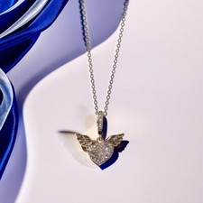 Heart With Angel Wings Necklace Guardian Pendant Sparkling Everyday Jewellery UK