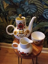 Vintage 60S J & G Meakin Teapot Fleur Sugar Bowl Milk Jug Set Ceramic Floral 