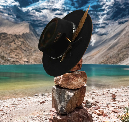 Black boater outback felt hat - black,
