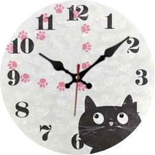 Delightful Wooden Wall Clock, Naughty Cat 30cm - Kitchen Wall, Living Room, Pets