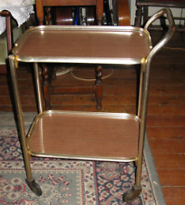 Vintage 2 Tier Gold Metal Cocktail Drinks Bar Tea Hostess Trolley Wheeled Tray