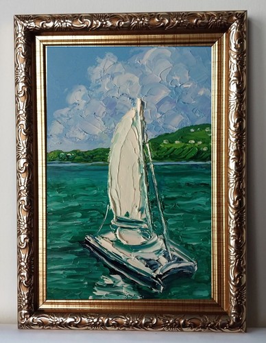 Framed white sailboat green - framed,