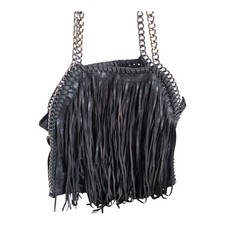 Western Cowboy Style Black Tassle Fringe Slouch Handbag Shoulder Bag Silver