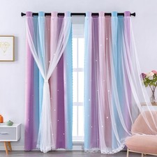 XiDi Eyelet Blackout Curtains 86x160cm (34x63), Rainbow Thermal Curtains for Kid