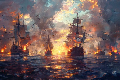 Pirate ship seascape canvas - pirate,