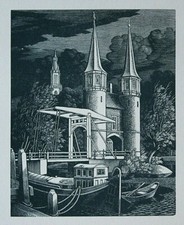 MACKLEY BOAT LIFT BRIDGE GEORGE Woodcut Print Engraving Limited Edition 1968