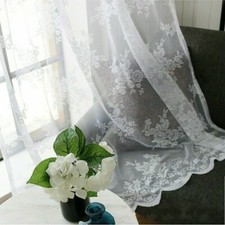 Embroidery Flower Lace Curtain Fabric Pelmets Net Voile Window Curtain Panel UK