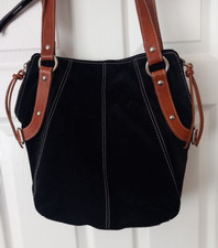 HOBBS LONDON Black Real Suede Brown Leather Shoulder Handbag