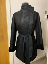 Marccain real sheepskin fur shearling jacket waterfall coat Toscana N2 UK10 US6